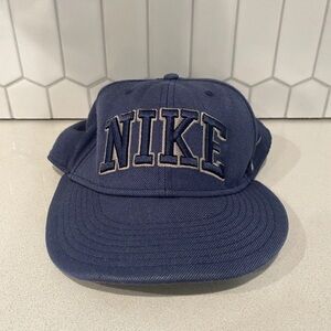 Vintage Nike Spellout Embroidered SnapBack Hat Navy Blue Adjustable